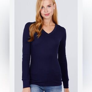 St. John's Bay Navy V-Neck Long Sleeve Tee - Size Medium